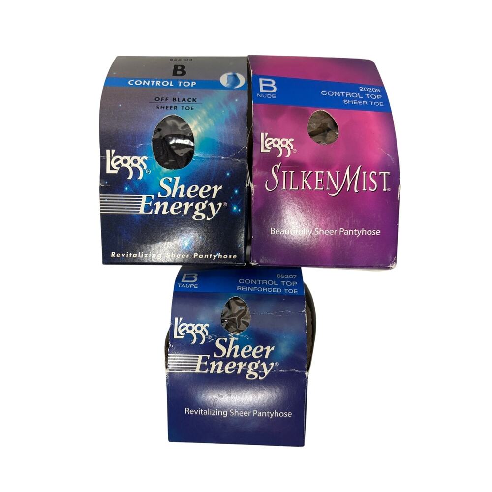 Set of 3 L'eggs Control Top Sheer Pantyhose Size B Black Nude Taupe NIP